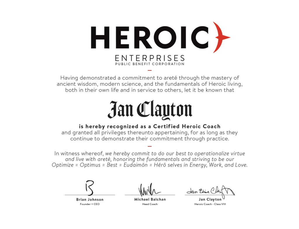 Jan's Heroic Coaching Certificate